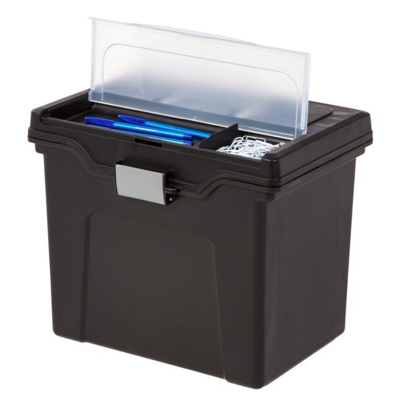 Large Mobile File Box with Locking Lid and Handle - Letter Size, Black/Silver