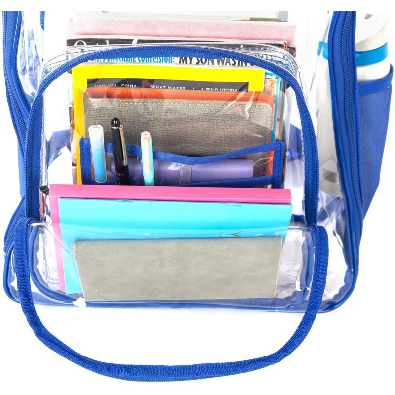 Heavy Duty Clear PVC Backpack Security Bag for Work & School - Royal Blue