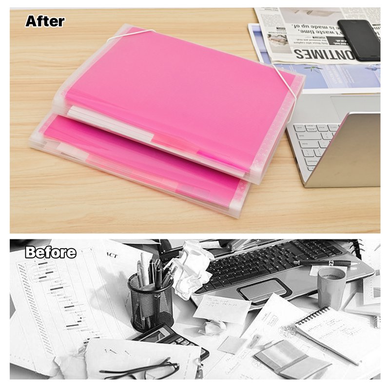 Pink 13-Pocket Accordion File Folder with Secure Closure & Custom Labels