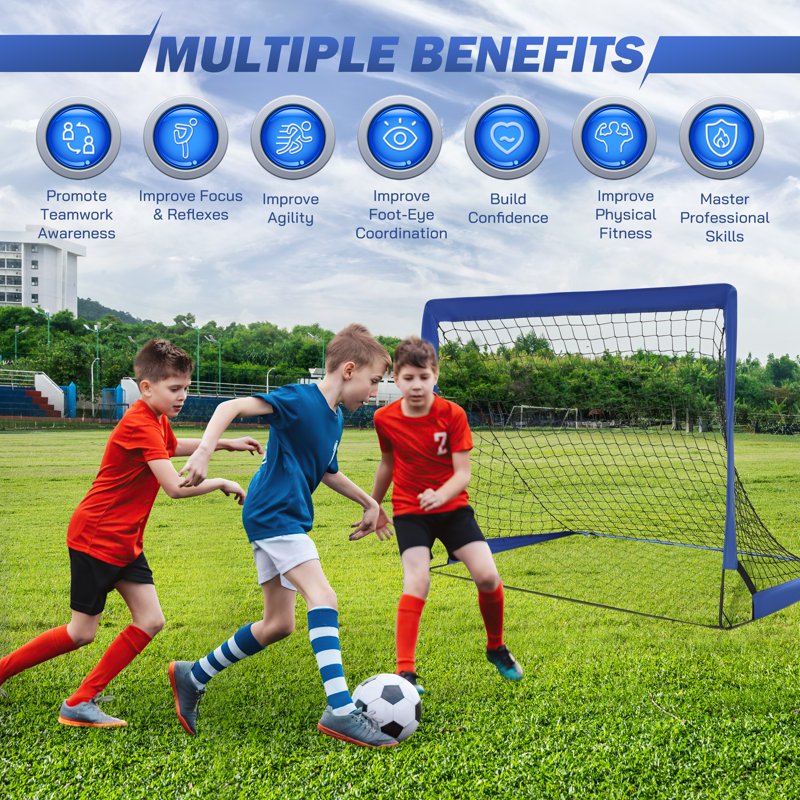 Portable Soccer Goal Set of 2 3x4 ft with Ladder & Cones – Training Nets (Blue)
