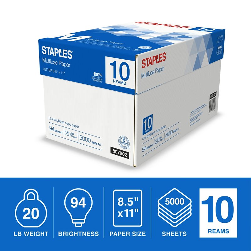 8.5 x 11 Inch Multipurpose Copy Paper 20 Lb Bright White 500 Sheets