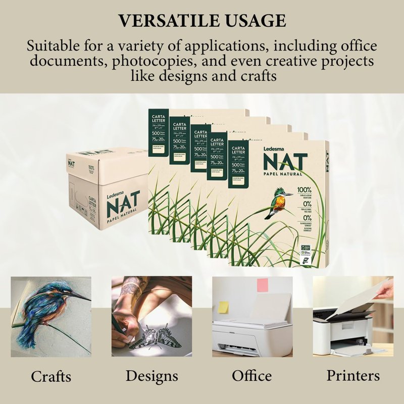 Sustainable Sugarcane Pulp Printer Paper - Letter Size, 5 Reams, 2500 Sheets
