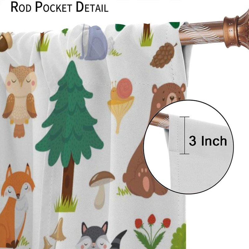 Woodland Animal Nursery Curtains - Thermal Insulated Kids Room Drapes, 72x63 Inches