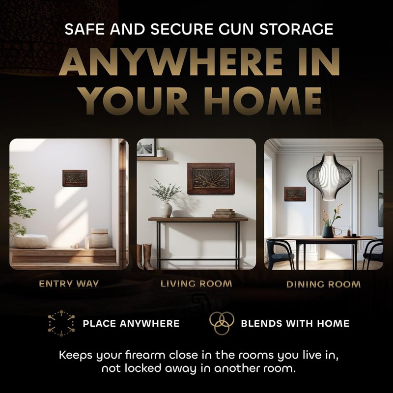 Hidden Gun Storage Wall Cabinet - Discreet Decorative Wall Art, 18x12 Inch