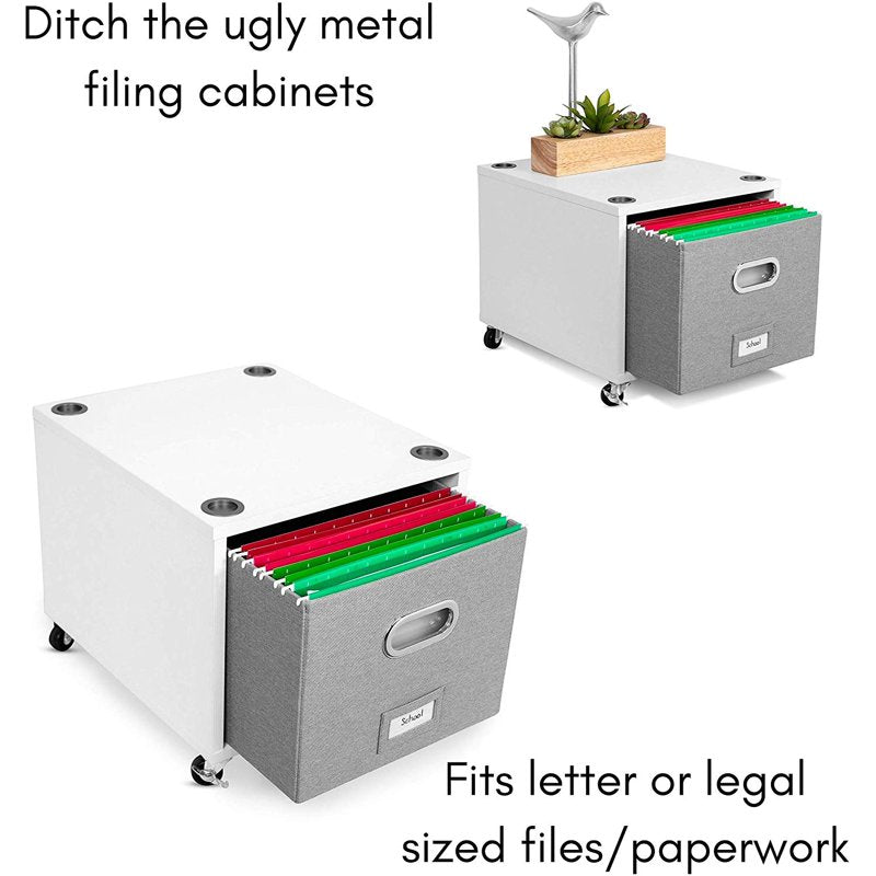 Rolling File Cabinet with Lateral Drawer - White Storage Cart for Office & Home