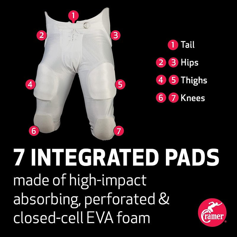Youth Football Game Pants with 7 Impact-Absorbing Pads - Black, High-Rise Hip & Thigh Padding
