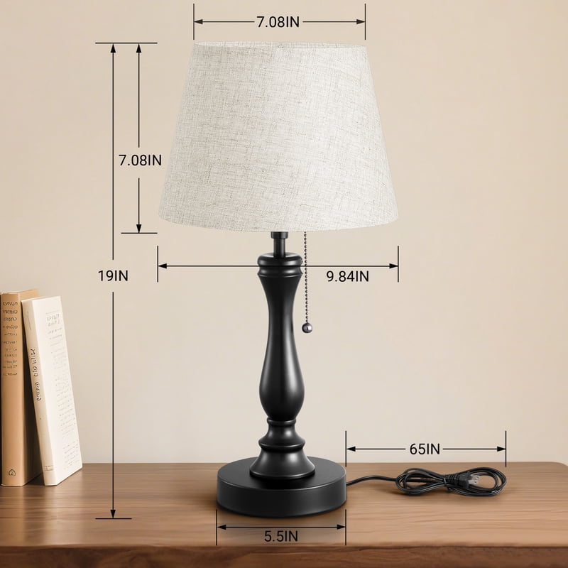 Modern Table Lamp for Living Room & Bedroom - Bedside Light with Linen Shade