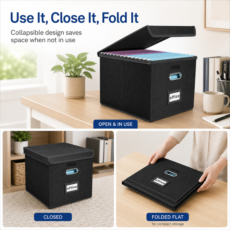 File Organizer Box with Lid for Letter Size Documents - Collapsible Storage
