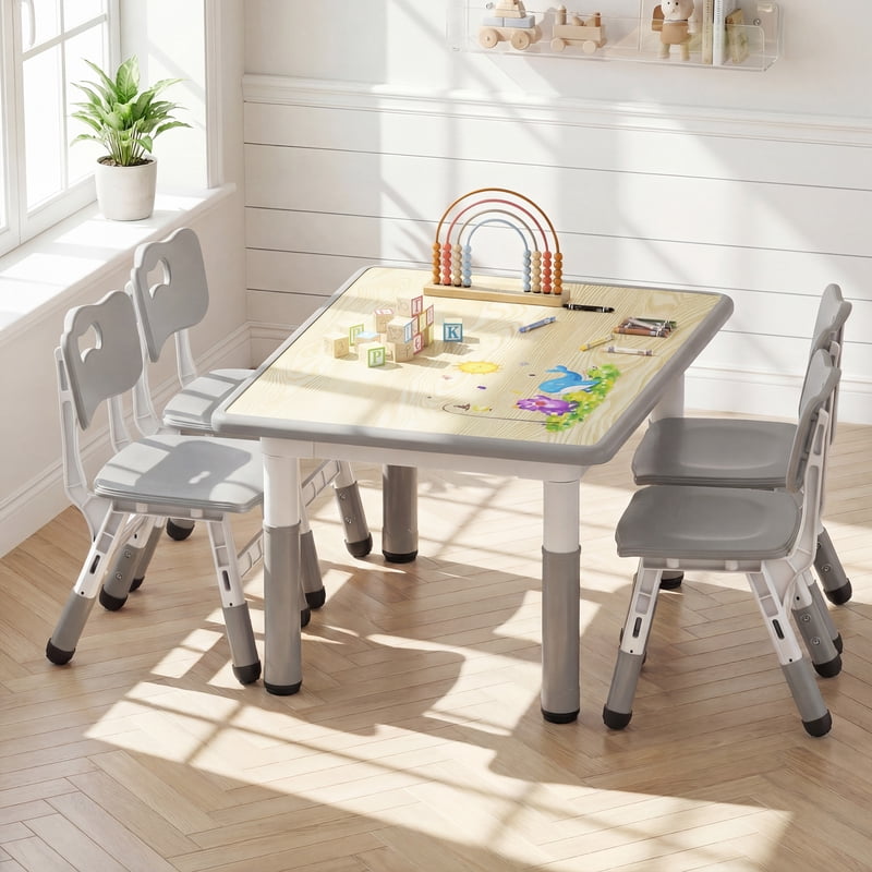 Kids Adjustable Height Table and Chair Set for Play & Learning - Spacious, Stable, Easy Assembly