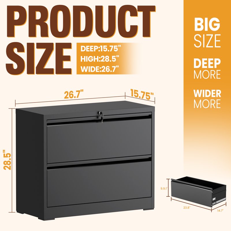 Lockable 2-Drawer Metal File Cabinet for Home Office & Business
