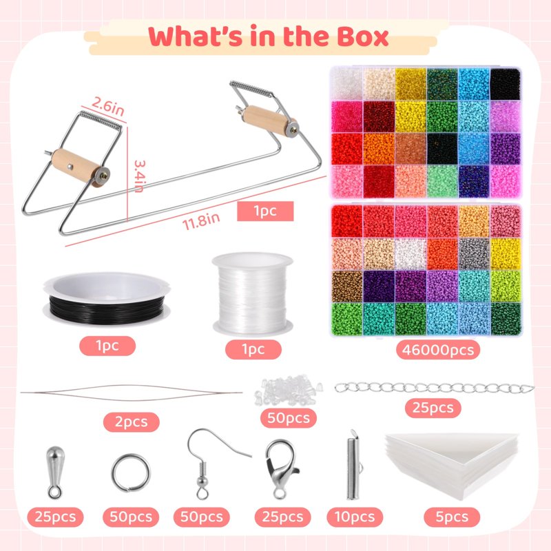DIY Jewelry Bead Loom Kit with 46000 Glass Seed Beads and Accessories