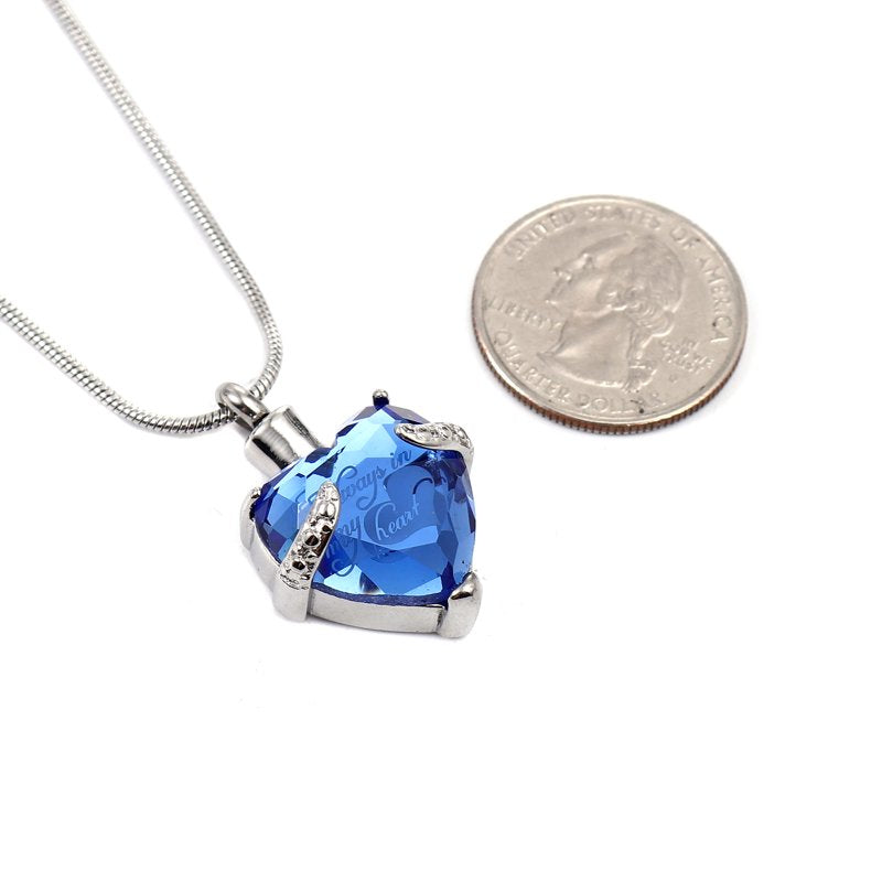 Heart Cremation Necklace with Rhinestones - Memorial Jewelry for Ashes & Remembrance