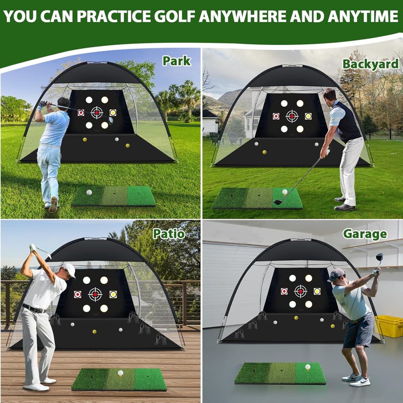 Golf Practice Net 10x7 Ft with Multi-Target Turf Mat Balls & Bag