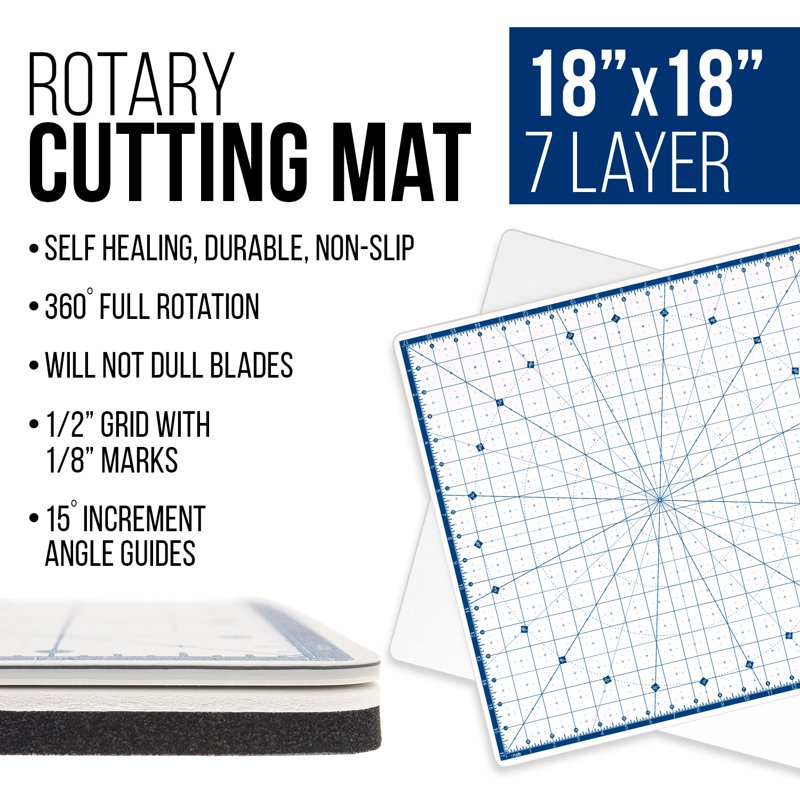 Self-Healing 18x18 Craft Cutting Mat with Rotating Surface - Non-Slip Quilting and Sewing Mat