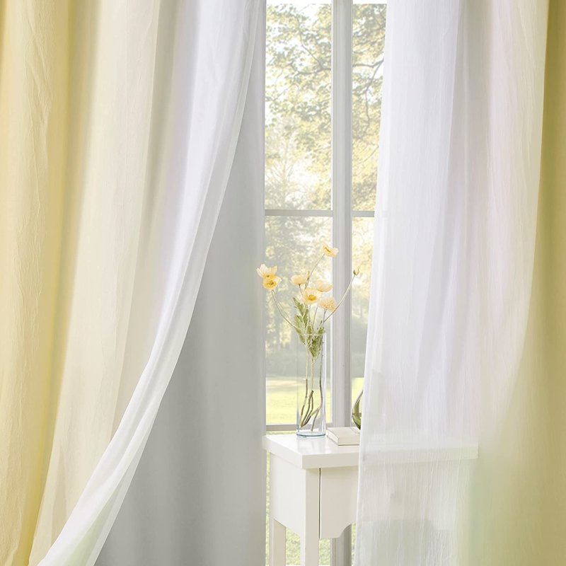 Blackout & Sheer Layered Curtains Set - Window Panels, 52x63 Inches, Multiple Colors