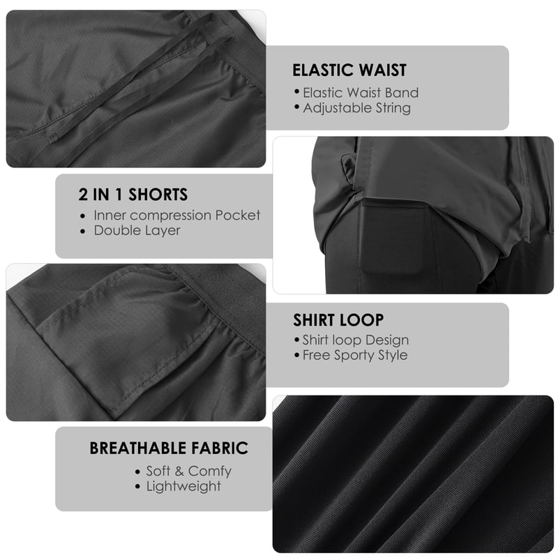Men's Athletic Shorts with Liner - Quick Dry Workout & Sports Shorts, 2 Pack