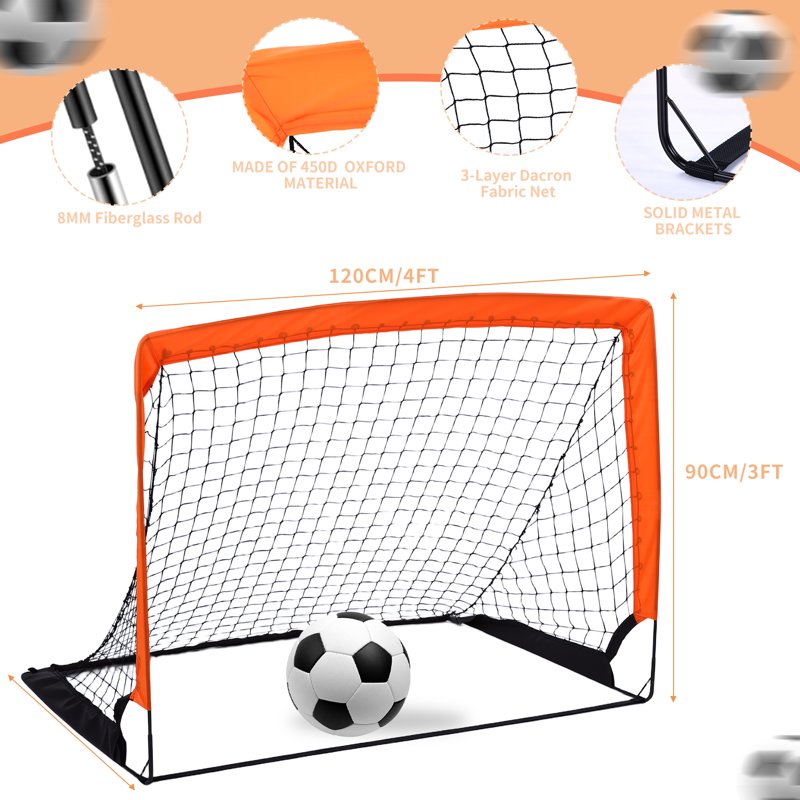 2 Pack Portable 4x3 ft Soccer Goals for Backyard Training – Includes Frame, Net, Stakes & Storage Bag