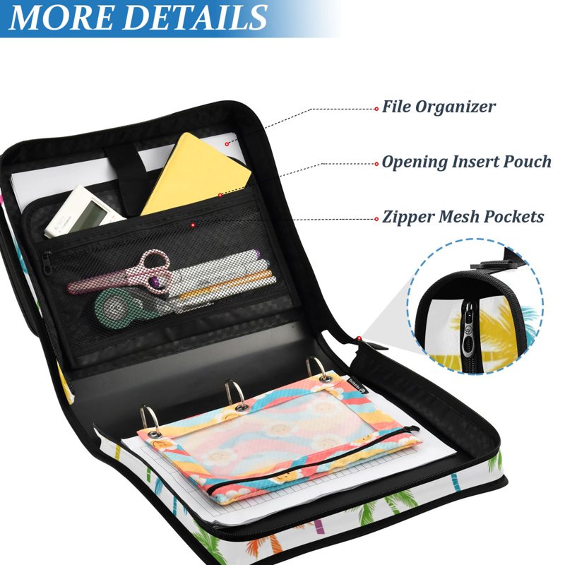 Waterproof 3-Ring Zipper Binder with Shoulder Strap, Holds 500 Sheets