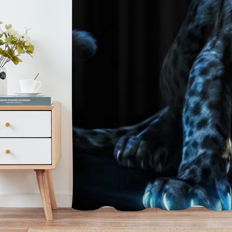 Neon Blue Eyes Black Panther Window Curtains - Blackout Drapes for Bedroom & Living Room