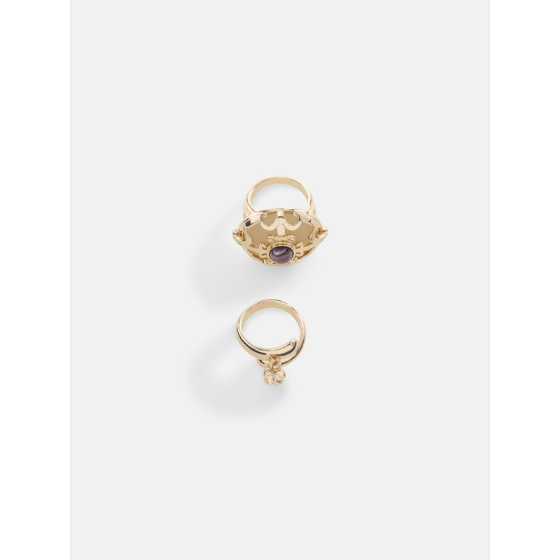 Gold-Tone Scroll and Wrap Rings Set for Women - 2 Pieces, Faux Pearl & Stone Accents