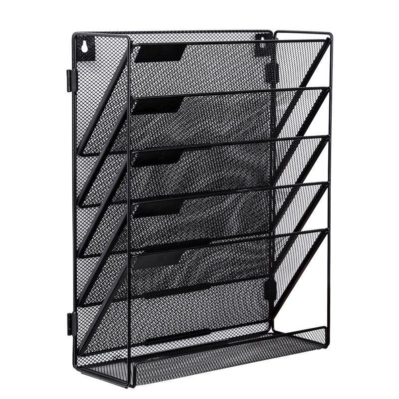 Mesh 5-Tier Wall Mount File Organizer with Bottom Tray for Office & Home