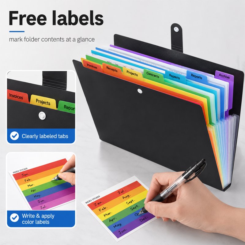 PUCACHI 7-Pocket Expanding File Folder Set - Letter Size Office & School Organizer