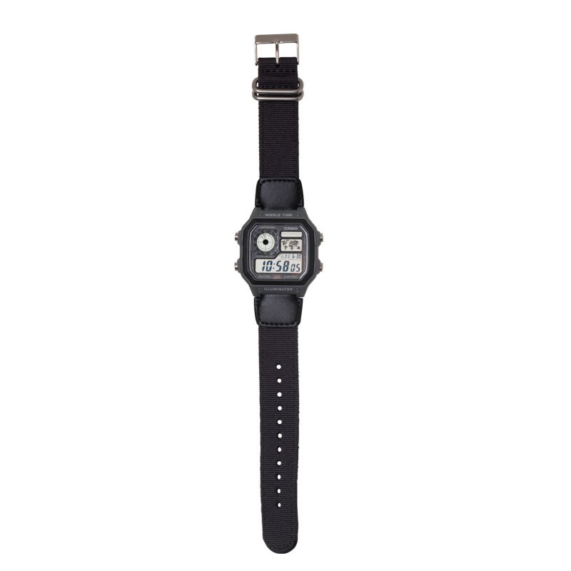 Casio Men's Digital Wristwatch with 10-Year Battery Water-Resistant Gray Cloth Band