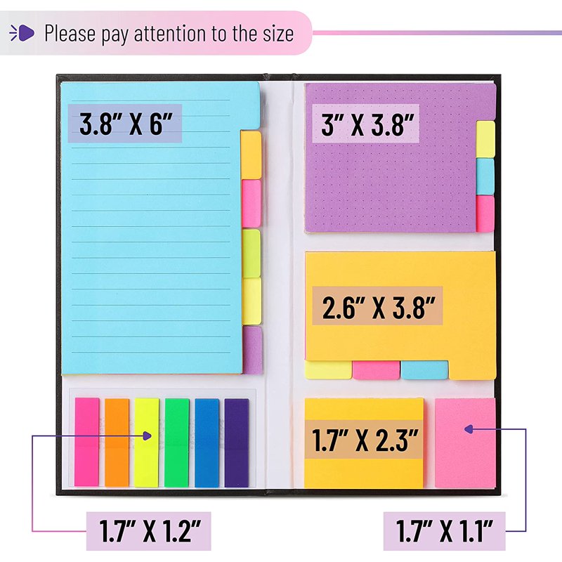 Neon Sticky Notes Set with Index Tabs - 410 Pack for Planners Journals and Bibles