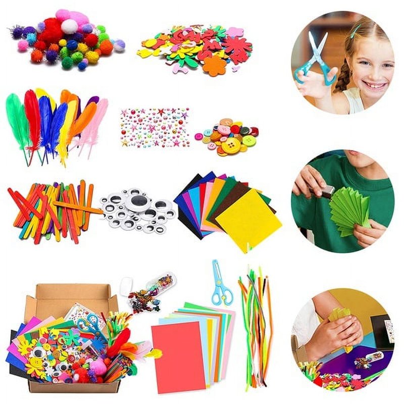 Kids DIY Art & Craft Kit with Wooden Sticks, Beads, Stickers, and More - Creative Craft Supplies for Children