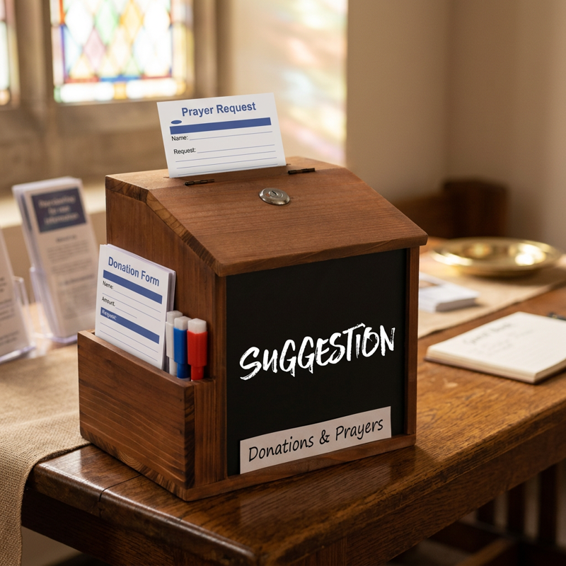 Wood Suggestion Box with Lock and Slot, Includes 10 Cards & 3 Erasable Pens