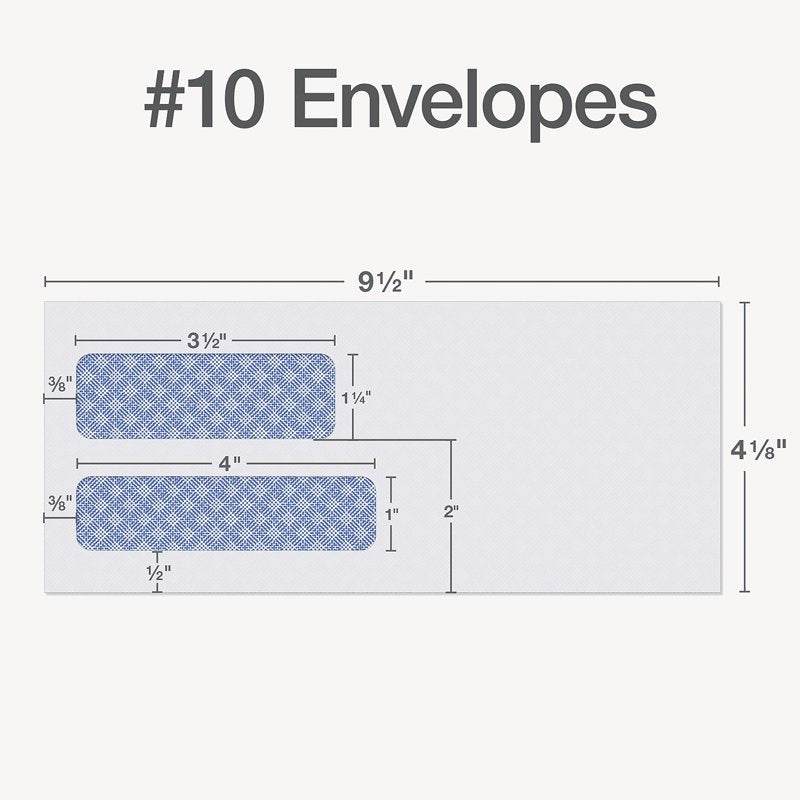 Security Tinted #10 Double Window Envelopes - 4 1/8 x 9 1/2, White, Pack of 500