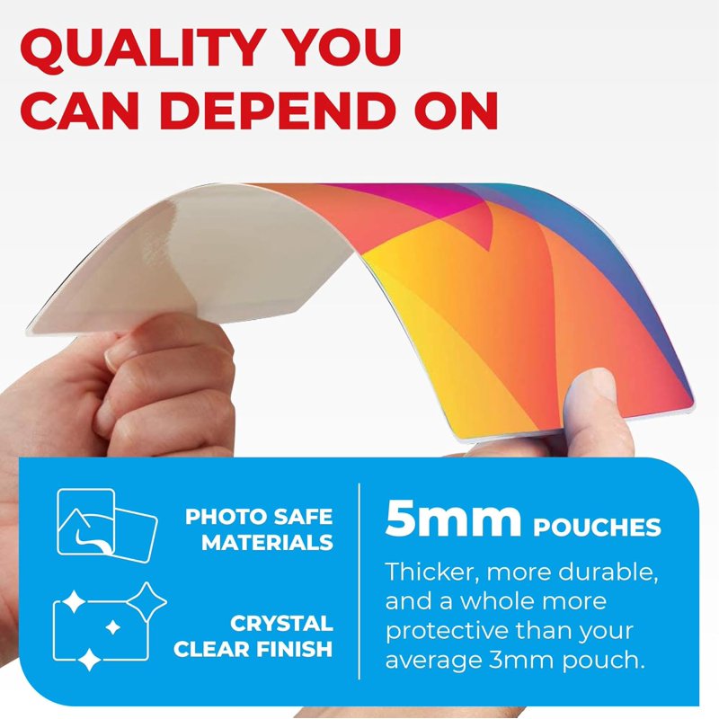 Thermal Laminating Pouches 150 Pack - 5 Mil Thickness for Photos, IDs, Documents