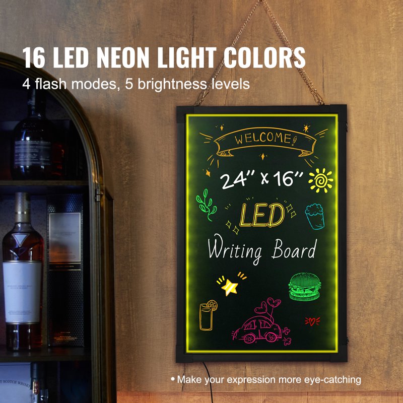 LED Message Board 24x16 Inch Illuminated Chalkboard with Markers & Remote