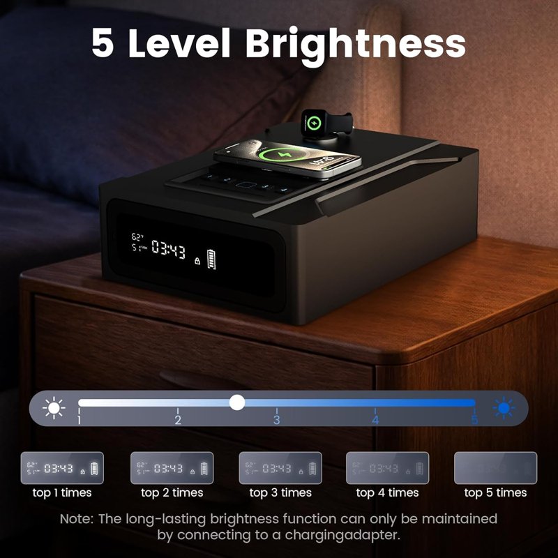 Biometric Smart Safe with Wireless Charging Digital Clock and Quick Access
