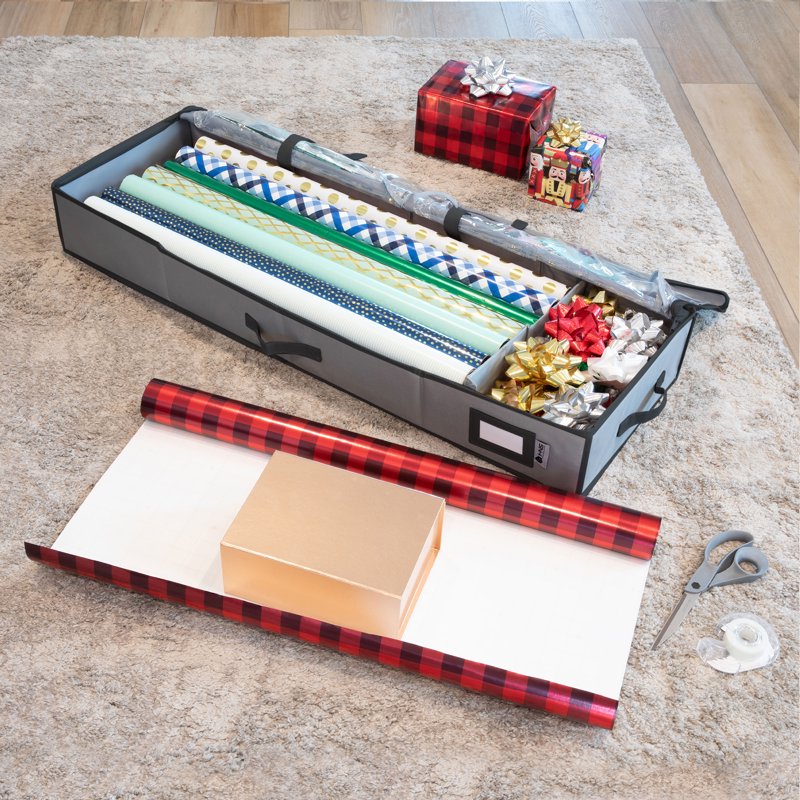 Gift Wrap Storage Container Holds 27 Rolls Underbed Organizer with Ribbons and Bows