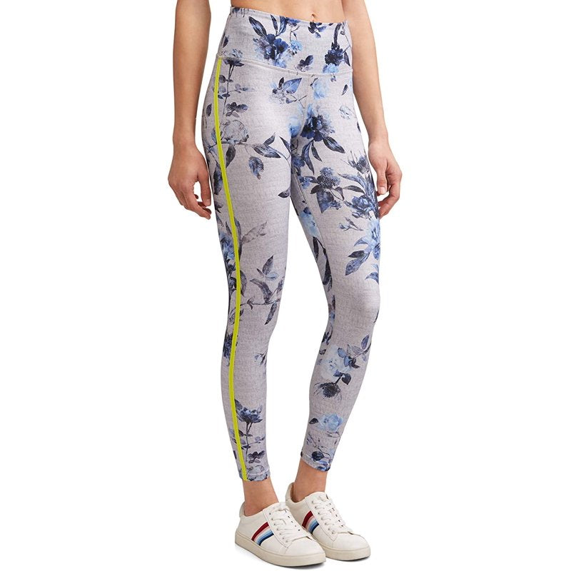 Women's Floral Side Stripe Leggings - High-Waist Activewear Yoga Pants