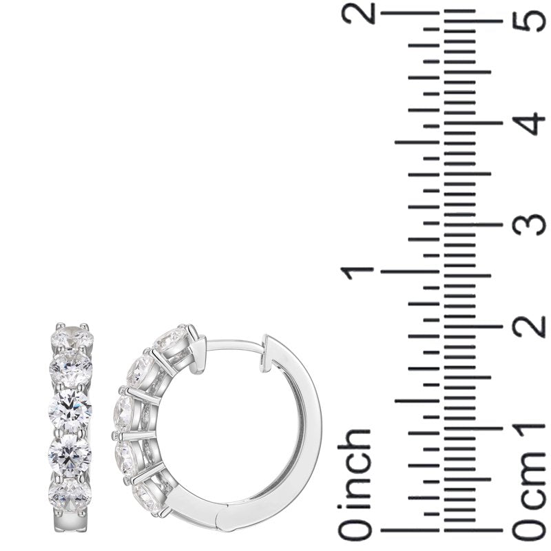 Moissanite Hoop Earrings in Rhodium Plated Sterling Silver - Elegant Jewelry Gift
