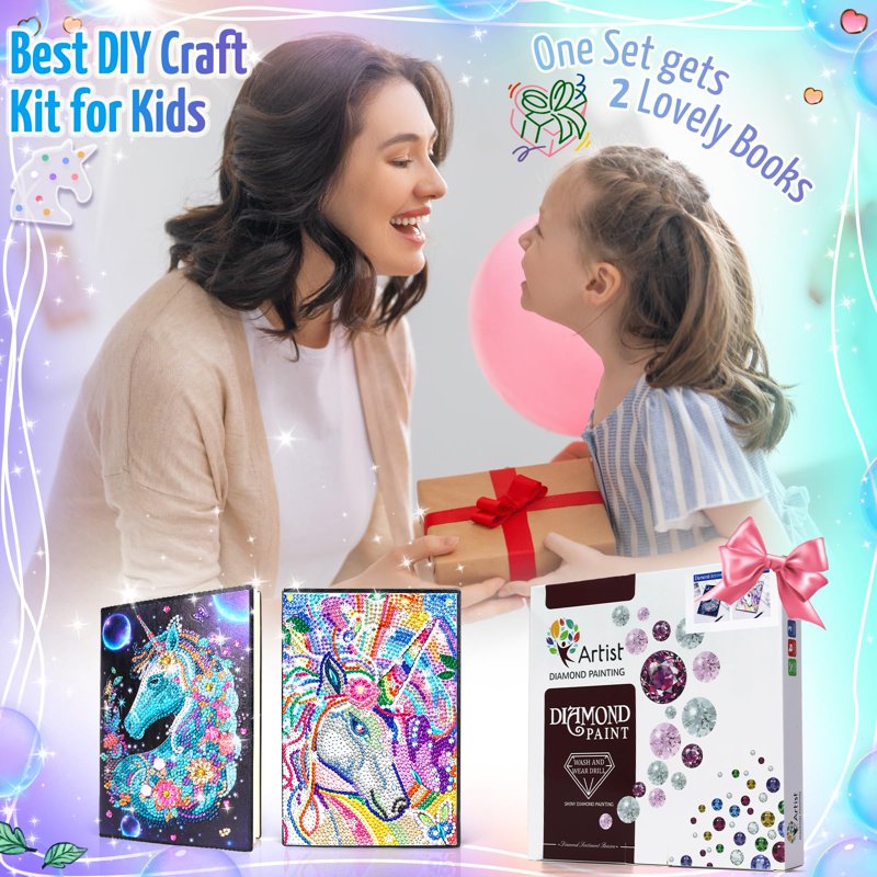 Kids Craft Kits for Girls 5-12 - Unicorn & Flower Notebook Set with Diamond Painting