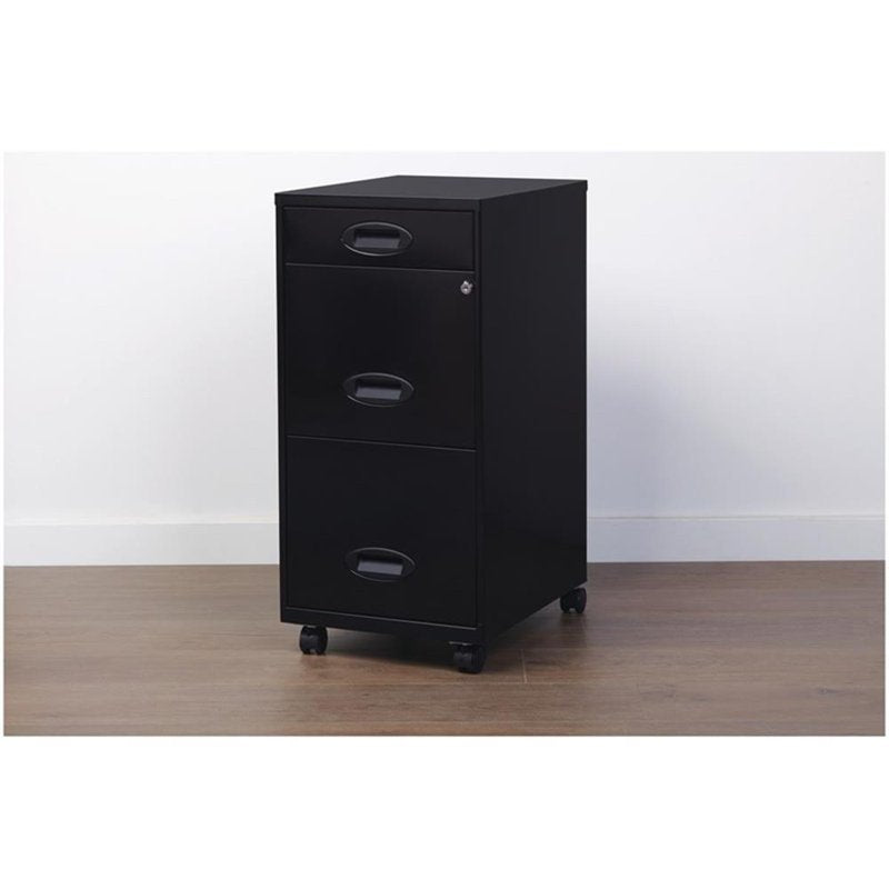 Mobile 3-Drawer Steel File Cabinet with Lock - Black Office Storage