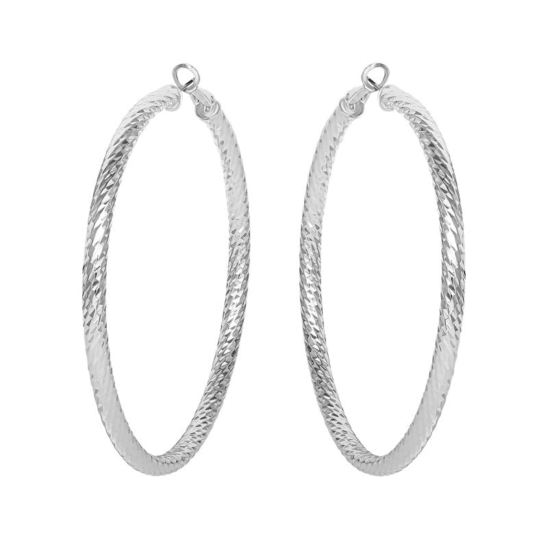 Jessica Simpson Metal Textured Hoop Earrings - Silver Tone Fashion Jewelry