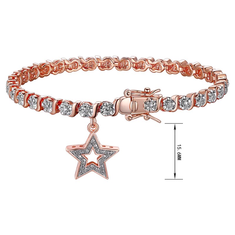 Diamond Accent Star Charm Tennis Bracelet 14K Rose Gold Plated 7.25"