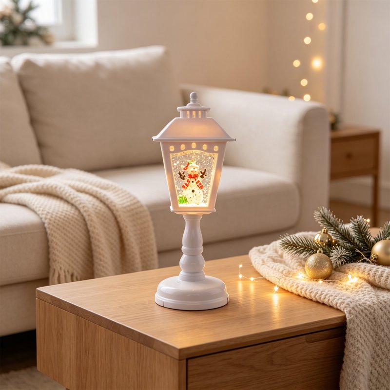 Christmas Snow Globe Lamp - Resin Phone Booth Decor with Warm Ambient LED Light
