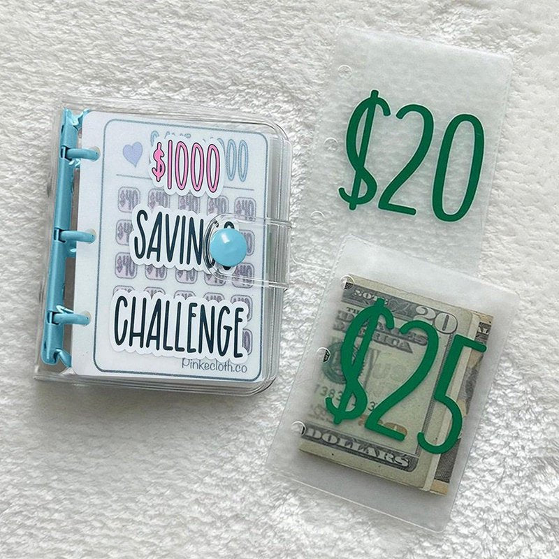 Savings Challenge Binder with Envelopes - Blue, Reusable Money Organizer