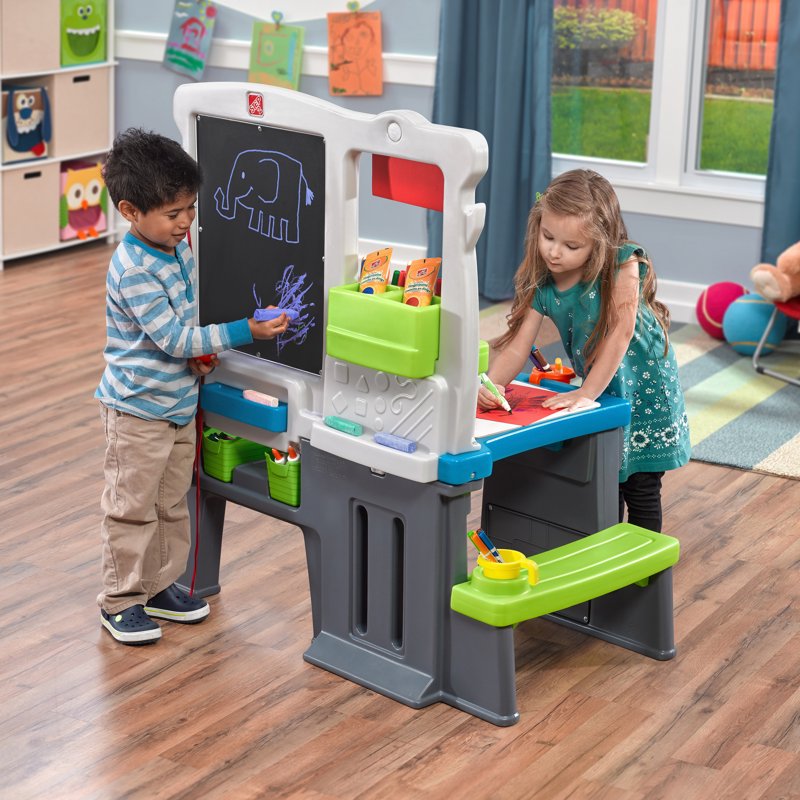 Kids Art Desk & Easel with Storage - Toddler Creative Play Center