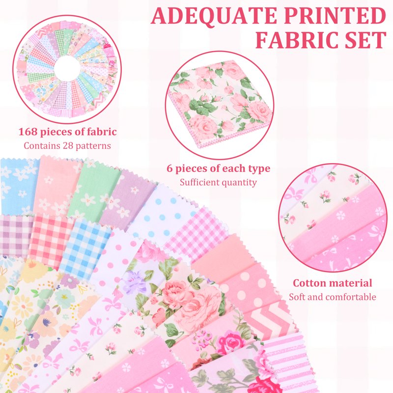 168-Piece Quilting Cotton Fabric Squares Pack 5x5 Inches for Sewing & Patchwork