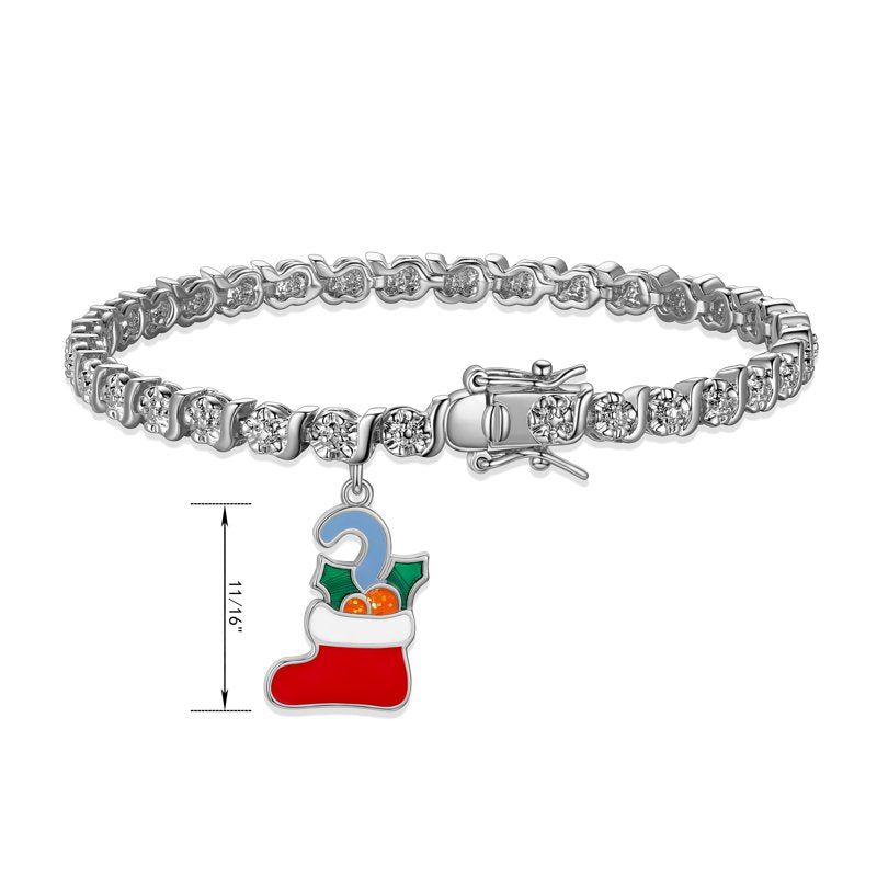 Silver Plated Tennis Bracelet with Holiday Enamel Charms - Christmas Stocking & More