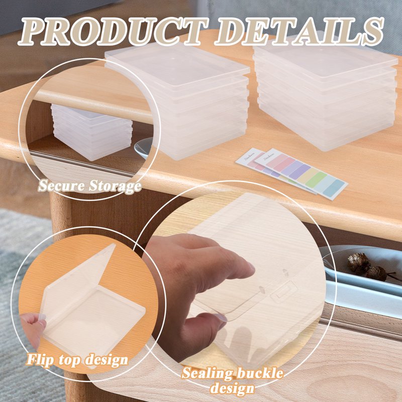 12 Pack Clear Plastic Photo Storage Boxes with Labels - 5x7 Inch Organizers for Photos, Crafts, Scrapbook Supplies