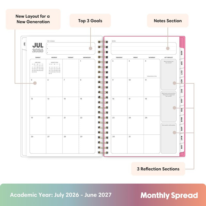 Academic Year Planner 2026-2027 | 5x8 Inch Weekly & Monthly Organizer with Interchangeable Cover