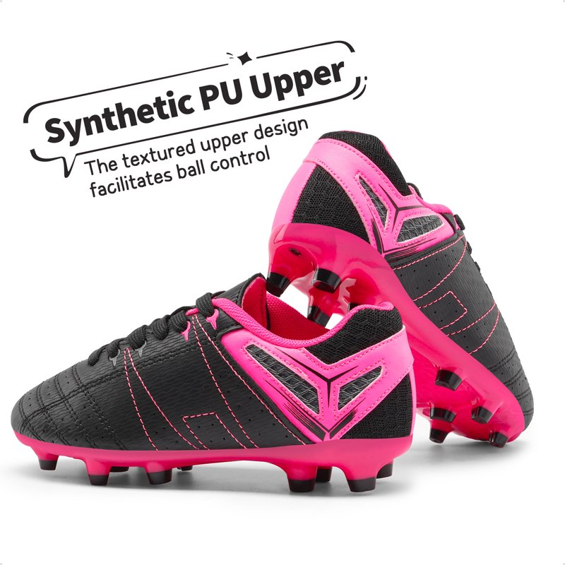 Burudani Kids Soccer Shoes Outdoor Cleats Black Fuchsia Light Grey Size 4