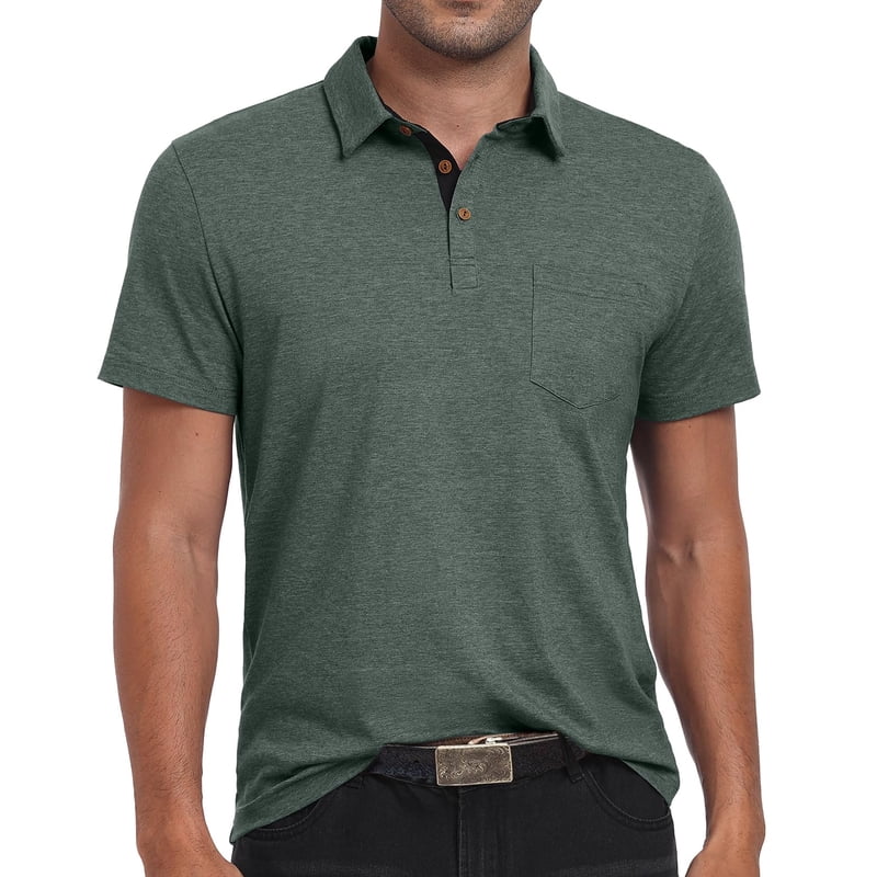 Men's Casual Polo Shirts - Short Sleeve Cotton Classic Collared Shirt with Pocket